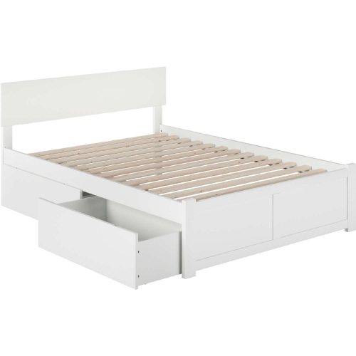 Orlando Full Bed w/ Flat Panel Footboard & 2 Urban Bed Drawers in White