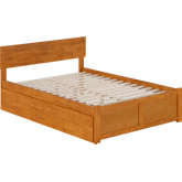 Orlando Full Platform Bed w/ Footboard, 2 Drawers & Charging in Light Toffee