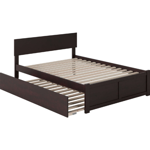 Orlando Queen Platform Bed, Footboard, Turbo Charger & Twin XL Trundle in Espresso