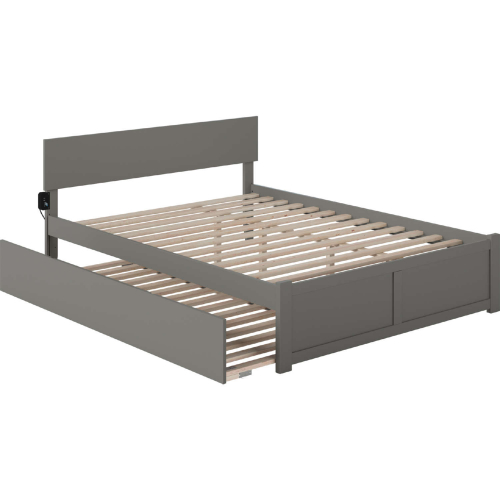 Orlando Queen Platform Bed, Footboard, Turbo Charger & Twin XL Trundle in Grey