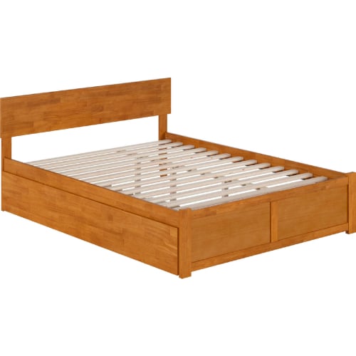 Orlando Queen Platform Bed w/ Footboard, Twin XL Trundle & Charging in Light Toffee