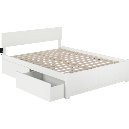 Orlando Queen Bed w/ Flat Panel Footboard & 2 Urban Bed Drawers in White