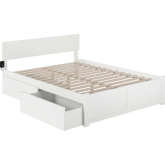 Orlando Queen Bed with Flat Panel Footboard & 2 Urban Bed Drawers in White