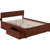 Orlando Queen Bed w/ Flat Panel Footboard & 2 Urban Bed Drawers in Antique Walnut