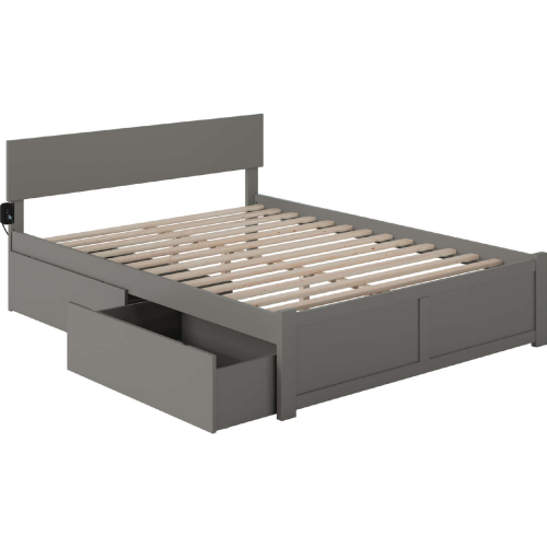 Orlando Queen Platform Bed w/ Flat Footboard & 2 Bed Drawers in Atlantic Grey