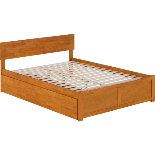 Orlando Queen Platform Bed w/ Footboard, 2 Drawers & Charging in Light Toffee