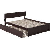 Orlando King Platform Bed w/ Footboard & Twin XL Trundle in Espresso Finish Wood