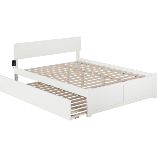 Orlando King Platform Bed with Footboard & Twin XL Trundle in White Finish Wood