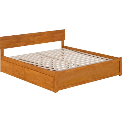 Orlando King Platform Bed w/ Footboard, 2 Drawers & Charging in Light Toffee