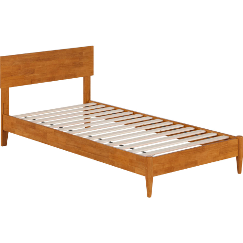 Aria Twin XL Low Profile Platform Bed w/ USB in Light Toffee Finish Wood