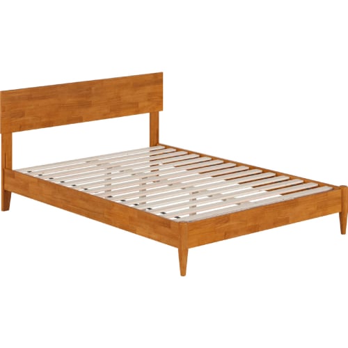 Aria Full Low Profile Platform Bed w/ USB in Light Toffee Finish Wood