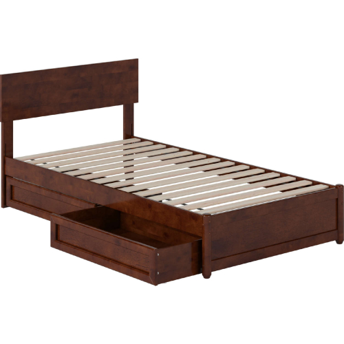 Wesley Twin Platform Bed with Panel Footboard, Drawers & Charging in Walnut Finish