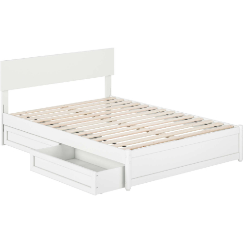 Wesley Full Platform Bed with Panel Footboard, Drawers & Charging in White