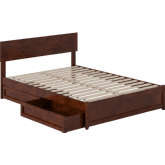 Wesley Full Platform Bed with Panel Footboard, Drawers & Charging in Walnut Finish