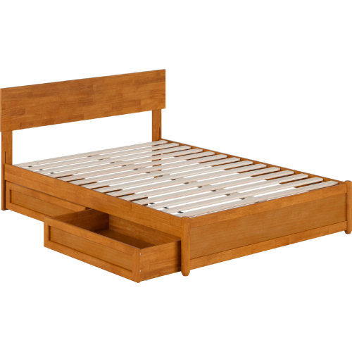 Wesley Full Platform Bed w/ Panel Footboard, Drawers & Charging & Charging in Light Toffee