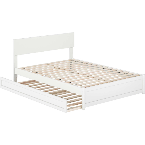 Wesley Full Platform Bed with Panel Footboard, Twin Trundle & Charging in White