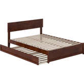 Wesley Full Platform Bed w/ Panel Footboard, Twin Trundle & Charging in Walnut Finish