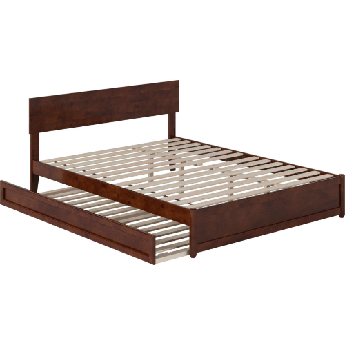 Wesley Queen Platform Bed w/ Panel Footboard, Twin XL Trundle & Charging in Walnut Finish