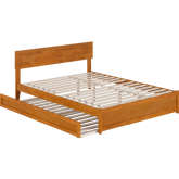 Wesley Queen Platform Bed w/ Panel Footboard, Twin XL Trundle & Charging in Light Toffee