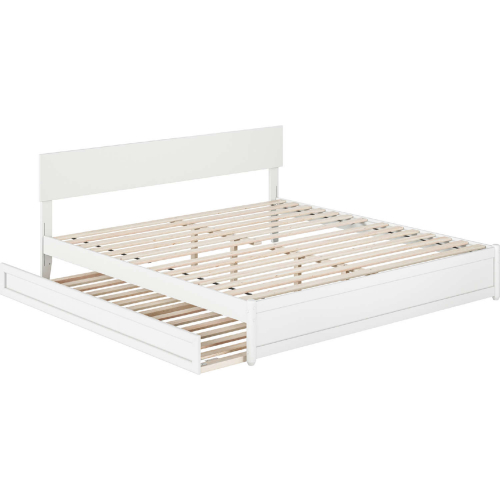 Wesley King Platform Bed w/ Panel Footboard, Twin XL Trundle & Charging in White