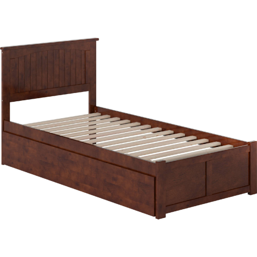 Nantucket Twin XL Platform Bed w/ Footboard, Twin XL Trundle & Charging in Walnut