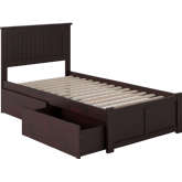 Nantucket Twin XL Bed with Flat Panel Footboard & 2 Urban Bed Drawers in Espresso