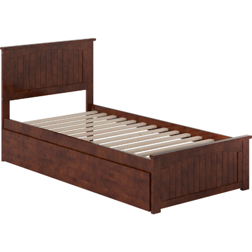 Nantucket Twin XL Platform Bed w/ Footboard, Twin XL Trundle & Charging in Walnut