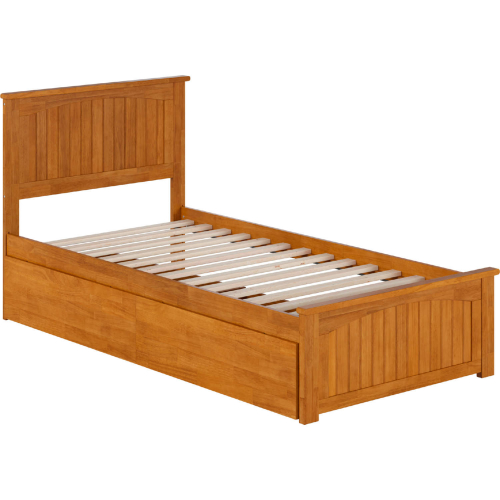 Nantucket Twin XL Platform Bed w/ Footboard, 2 Drawers & Charging in Light Toffee