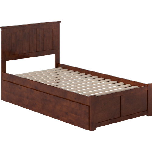 Nantucket Twin Platform Bed with Footboard, Twin Trundle & Charging in Walnut