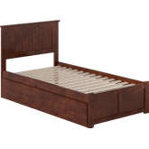 Nantucket Twin Platform Bed with Footboard, Twin Trundle & Charging in Walnut