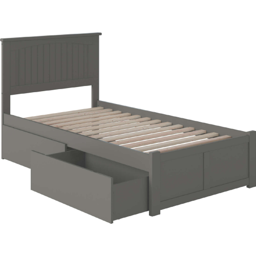 Nantucket Twin Platform Bed w/ Flat Footboard & 2 Urban Bed Drawers in Atlantic Grey