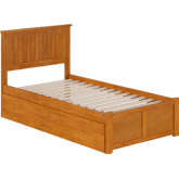 Nantucket Twin Platform Bed with Footboard, 2 Drawers & Charging in Light Toffee