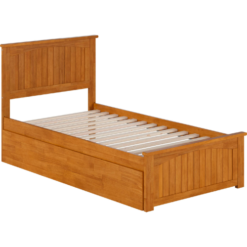 Nantucket Twin Platform Bed with Footboard, Twin Trundle & Charging in Light Toffee