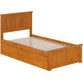 Nantucket Twin Platform Bed w/ Footboard, 2 Drawers & Charging in Light Toffee