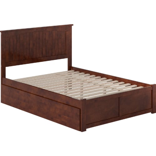 Nantucket Full Platform Bed w/ Footboard, Twin Trundle & Charging in Walnut