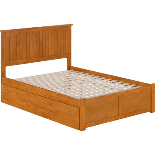 Nantucket Full Platform Bed w/ Footboard, Twin Trundle & Charging in Light Toffee