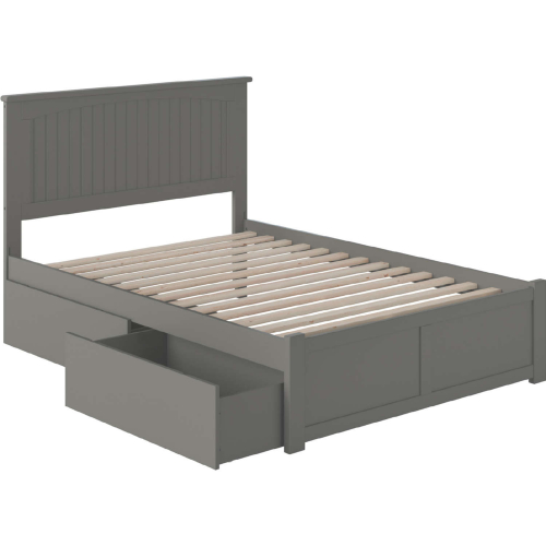 Nantucket Full Platform Bed with Flat Footboard & 2 Under Bed Drawers in Atlantic Grey