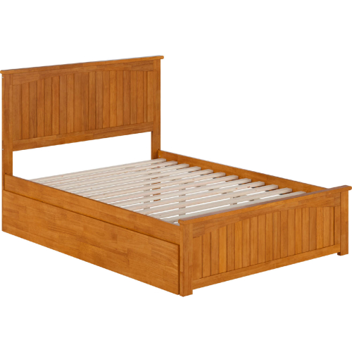 Nantucket Full Platform Bed w/ Footboard, Twin Trundle & Charging in Light Toffee