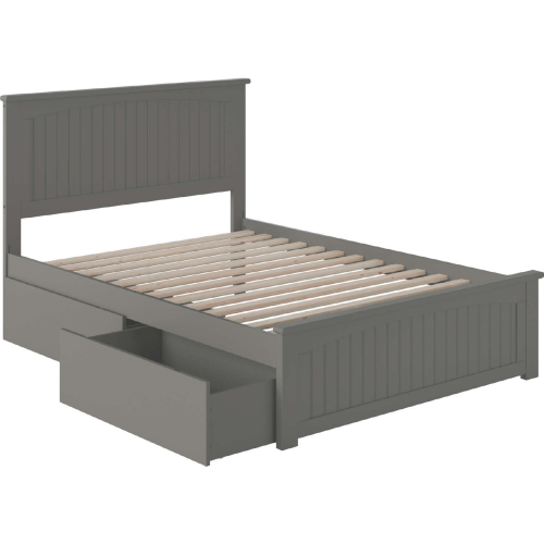 Nantucket Full Platform Bed w/ Matching Footboard & 2 Under Bed Drawers in Atlantic Grey