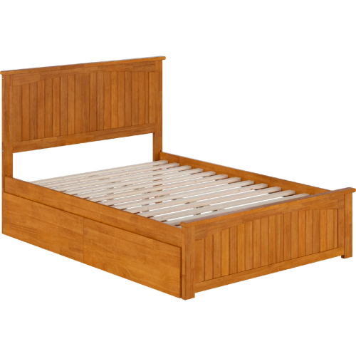 Nantucket Full Platform Bed w/ Footboard, 2 Drawers & Charging in Light Toffee