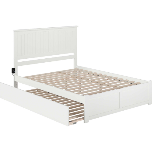 Nantucket Queen Platform Bed, Footboard, Turbo Charger & Twin XL Trundle in White