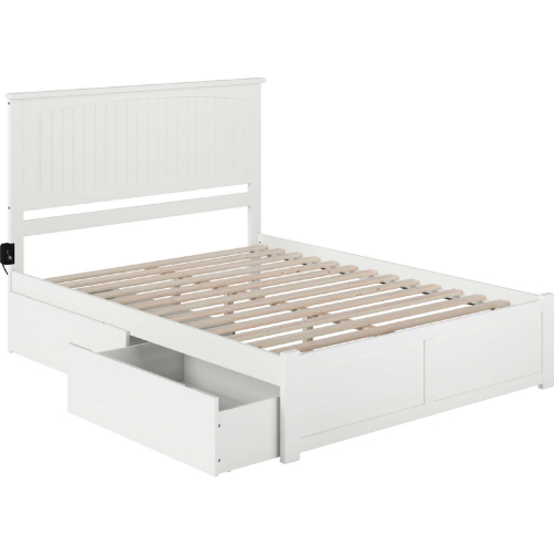 Nantucket Queen Bed w/ Flat Panel Footboard & 2 Urban Bed Drawers in White