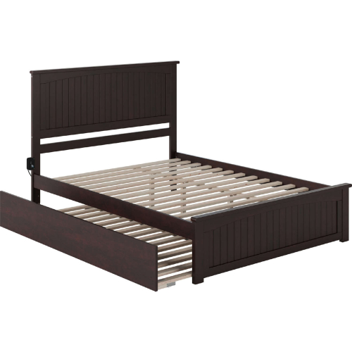 Nantucket Queen Platform Bed, Match Footboard, Turbo Charger & Twin XL Trundle in Espresso