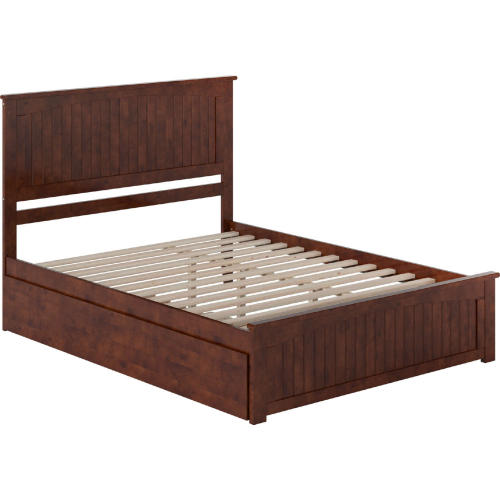 Nantucket Queen Platform Bed w/ Footboard, Twin XL Trundle & Charging in Walnut