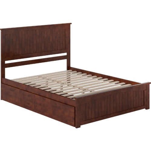 Nantucket Queen Platform Bed w/ Footboard, 2 Drawers & Charging in Walnut