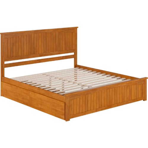 Nantucket King Platform Bed w/ Footboard, 2 Drawers & Charging in Light Toffee