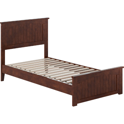 Naples Twin Low Profile Platform Bed & Matching Footboard in Walnut Finish Wood