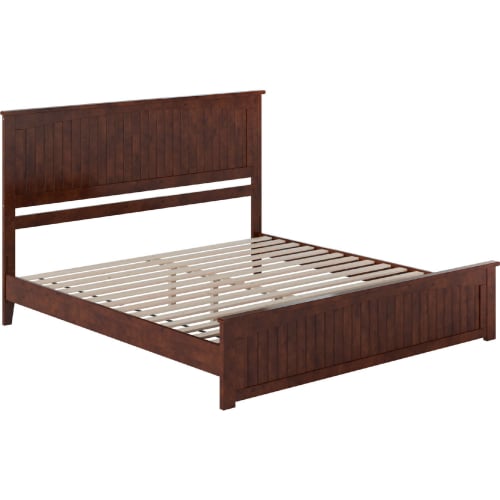 Naples King Low Profile Platform Bed & Matching Footboard in Walnut Finish Wood