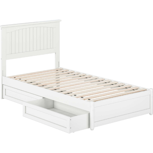 Malta Twin Platform Bed w/ Panel Footboard, Drawers & Charging in White