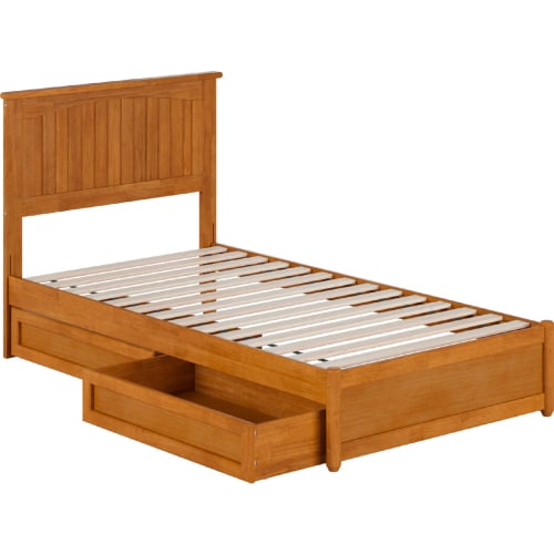 Malta Twin Platform Bed with Panel Footboard, Drawers & Charging in Light Toffee